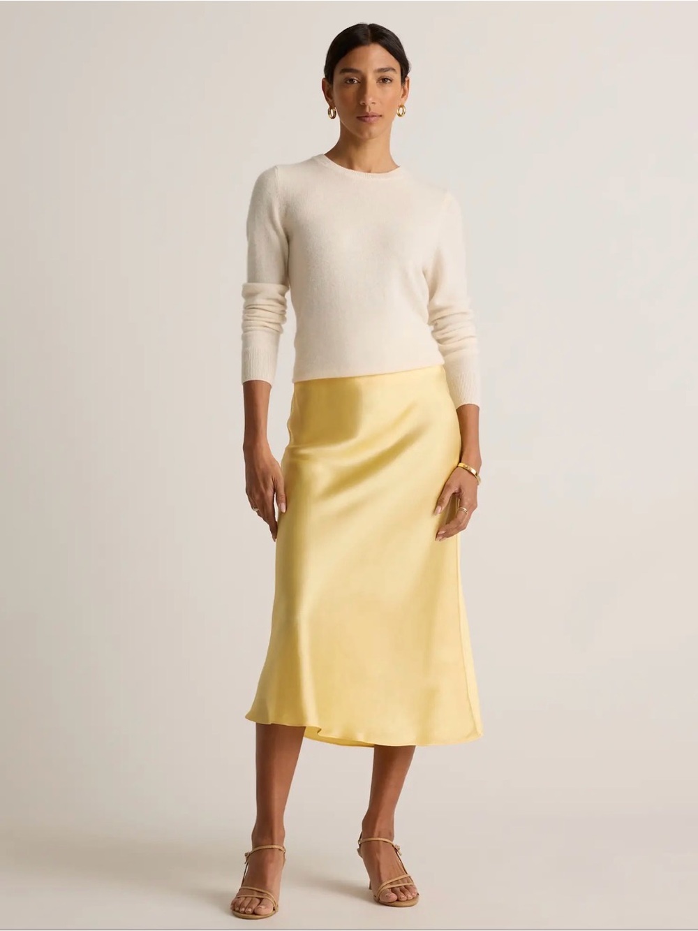 Quince Washable Silk Skirt - Butter Yellow Size L - Picture 1 of 8